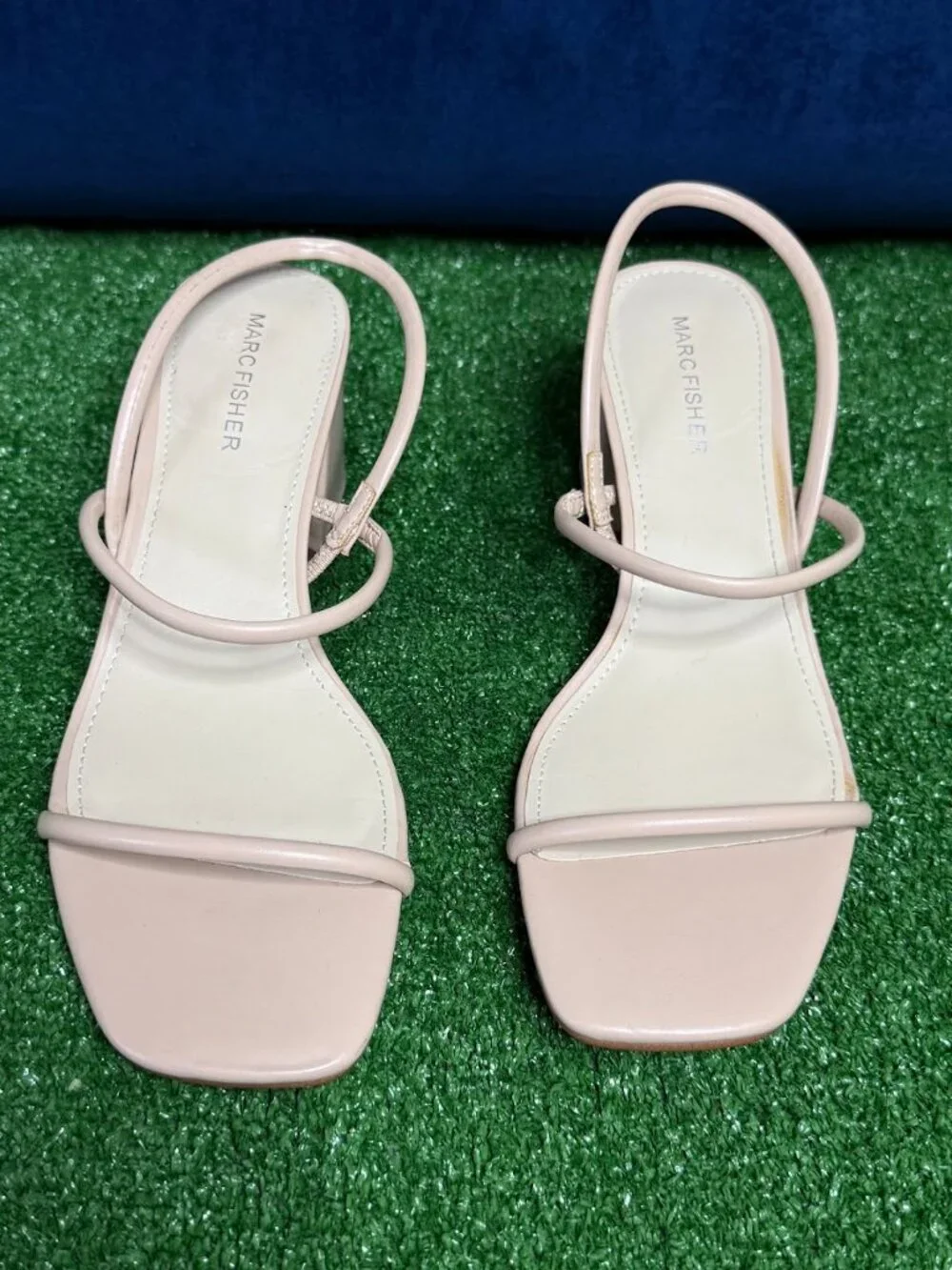 Marc Fisher Galvin Beige Single Strap Block Heel Square Toe Sandals Size 8M
